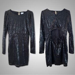 Black Sequin Long-Sleeve Party Dress